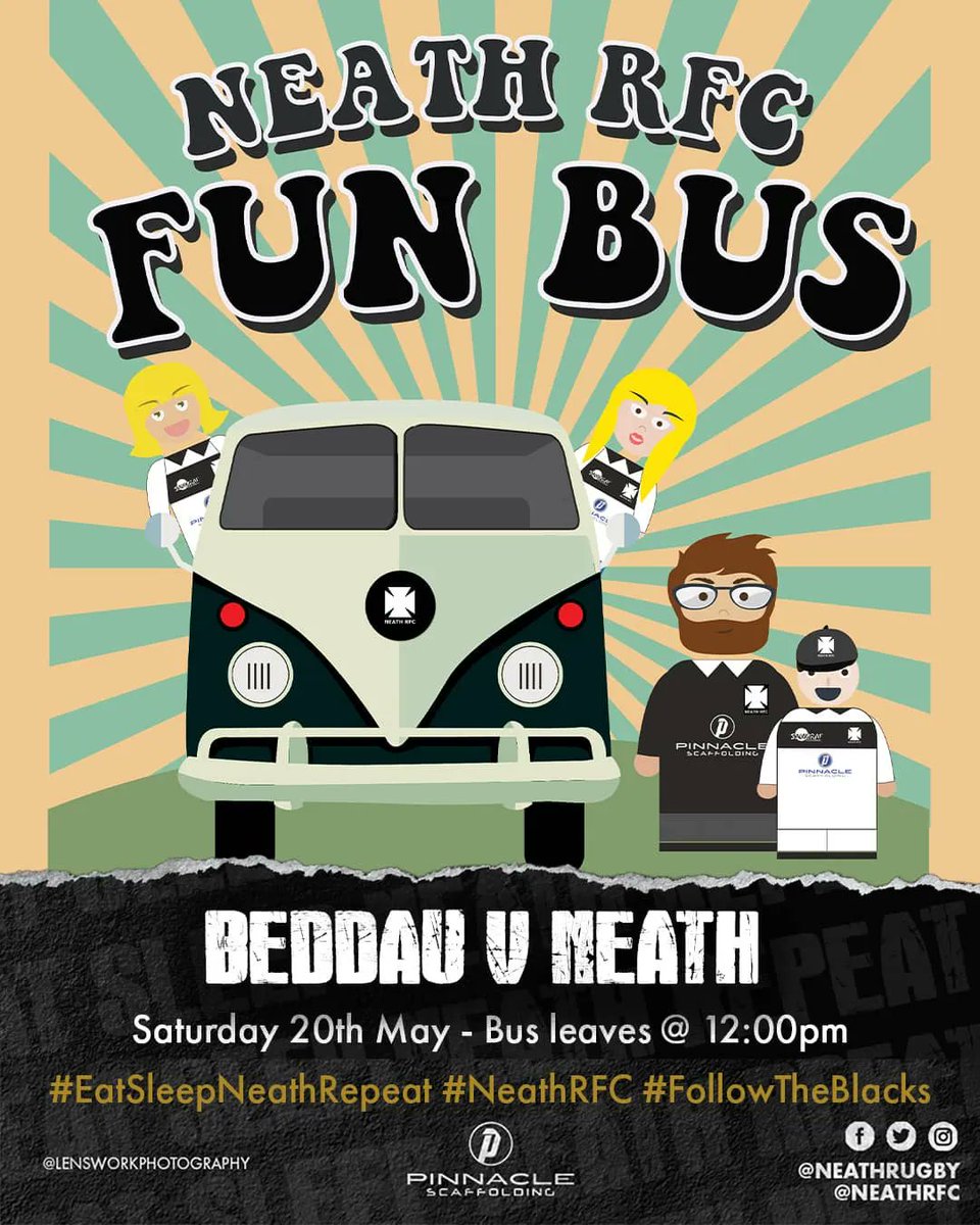 neathrfc's tweet photo. SUPPORTERS FUN BUS (BEDDAU v NEATH – SATURDAY 20th MAY 2023) ⚫️🏉
Bus leaves the Clubhouse at 12.00pm (2.30pm KO).
To book YOUR seat on the “FUN BUS” contact Robert Smith on 07890645195 or Gillian Lewis on 07807043978
#EatSleepNeathRepeat #NeathRFC #FollowTheBlacks https://t.co/K3ML05o2hS