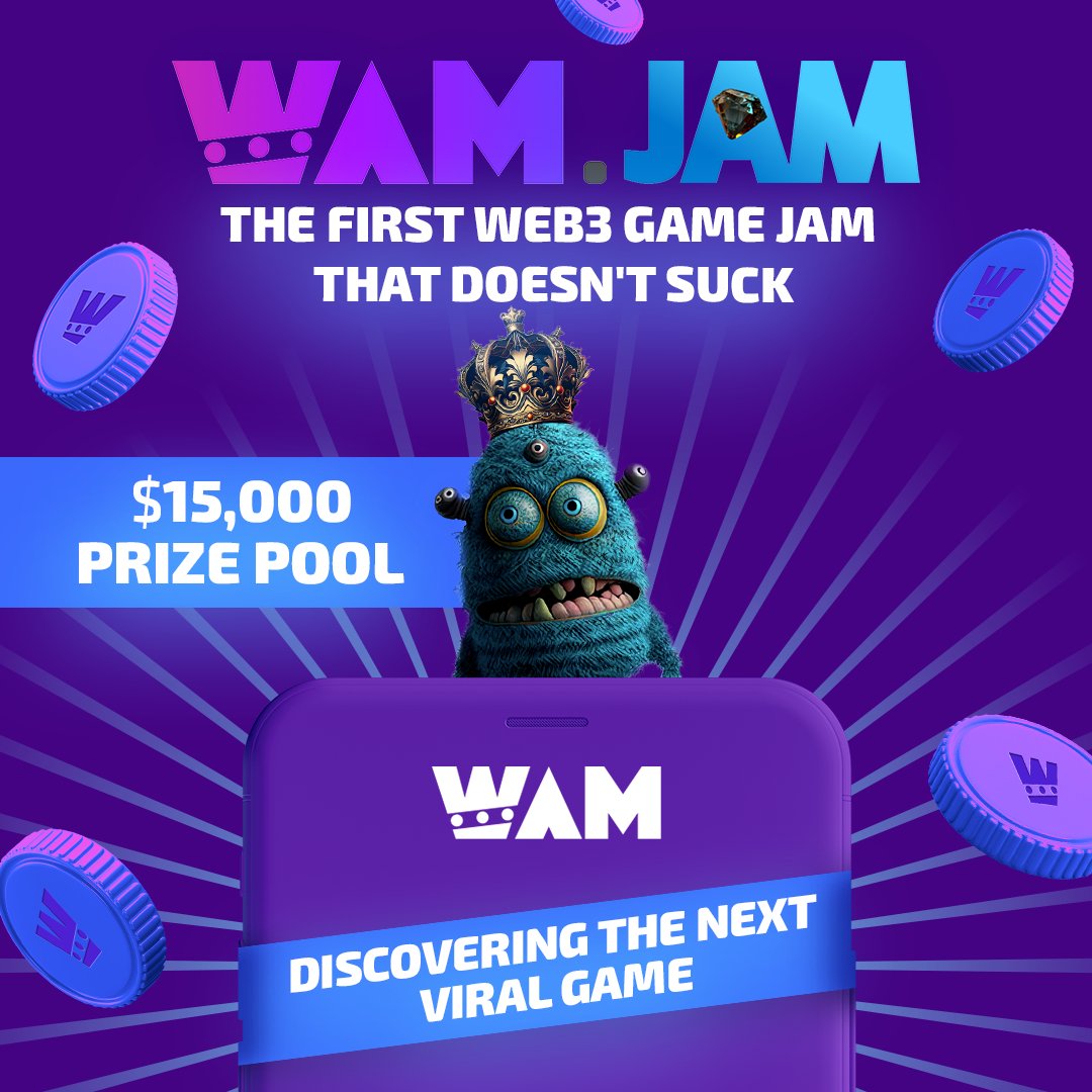 playWAM's tweet photo. 🔥🎁If you're a GAME DEV, don't be an NPC (Non-Participating Coder)! Unlock a world of collaboration, innovation & awesome prizes.🔥

🤩 WAM.JAM is the first-ever web3 game jam brought to you by the #WAM squad & some dope frens.

👉We're on a mission to find the next big thing in #web3 #gaming.