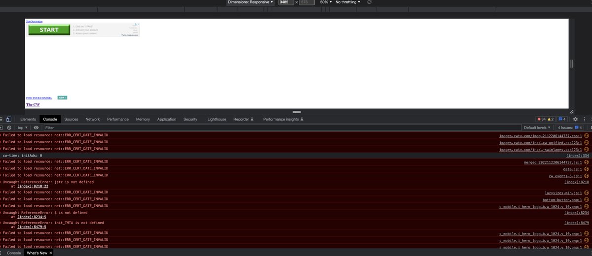BrainyCreative_'s tweet photo. @TheCW is something wrong with your site? It doesn't load properly no matter which browser I use. Multiple loading errors showing on the browser console. https://t.co/xYqxZWgHbX