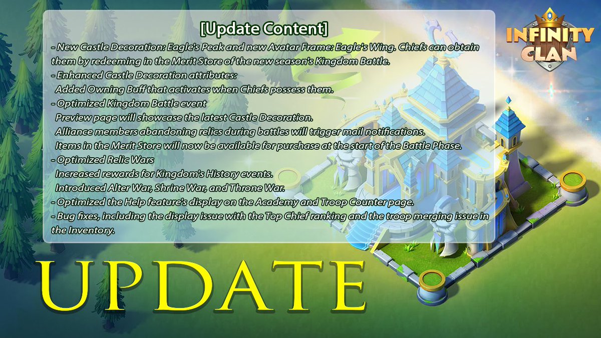 InfinityClan_TG's tweet photo. 📣[update Announcement]📣
Dear Chief,
​
Thank you for your continued support of Infinity Clan! We are excited to announce the latest update to our game.
​
Download Link⬇:
👉iOS: https://t.co/XJtIuxFFmu
👉Android: https://t.co/l5966Wllr2 https://t.co/WSfKDRDgOk