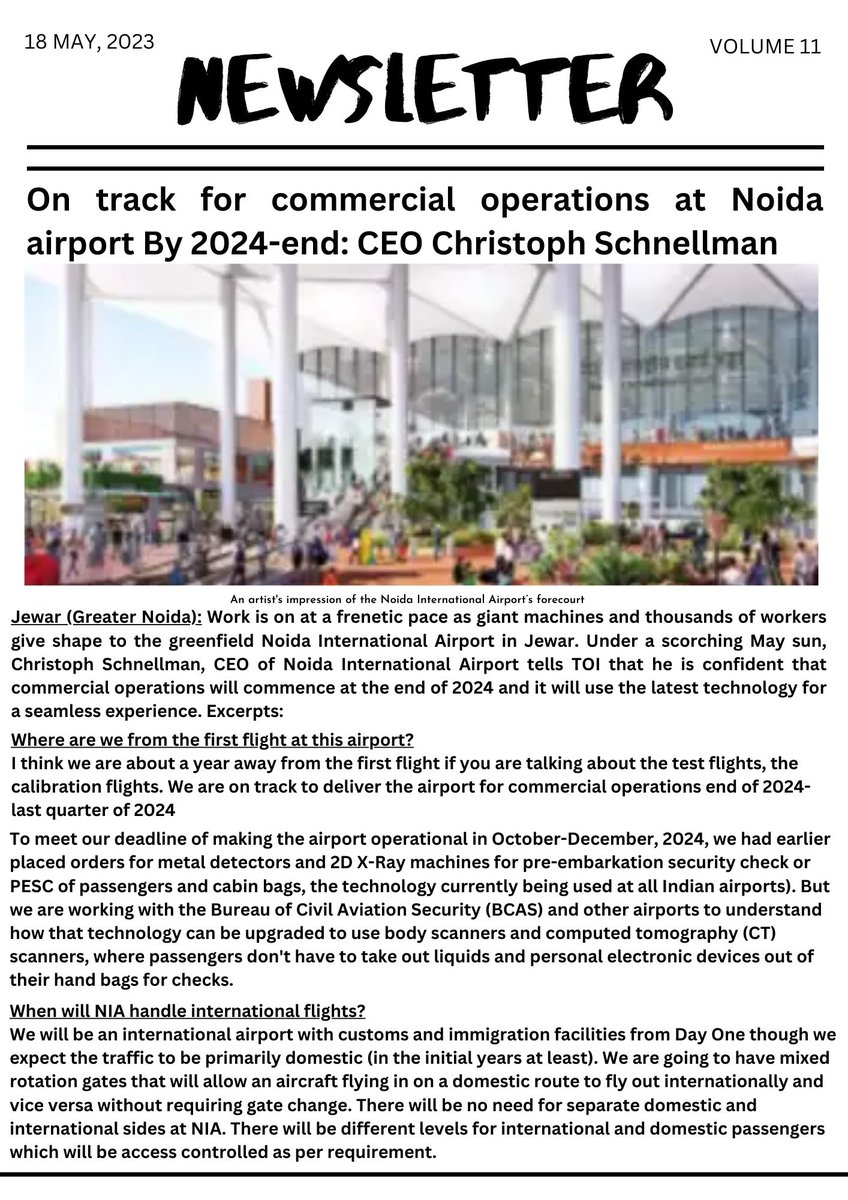 On track for commercial operations at Noida airport By 2024-end: CEO Christoph Schnellman

#NoidaInternationalAirport #AirportProgress #SeamlessExperience #FutureOfTravel #AirportTechnology #InternationalConnectivity #EfficientOperations #AirportInfrastructure #TravelConvenience