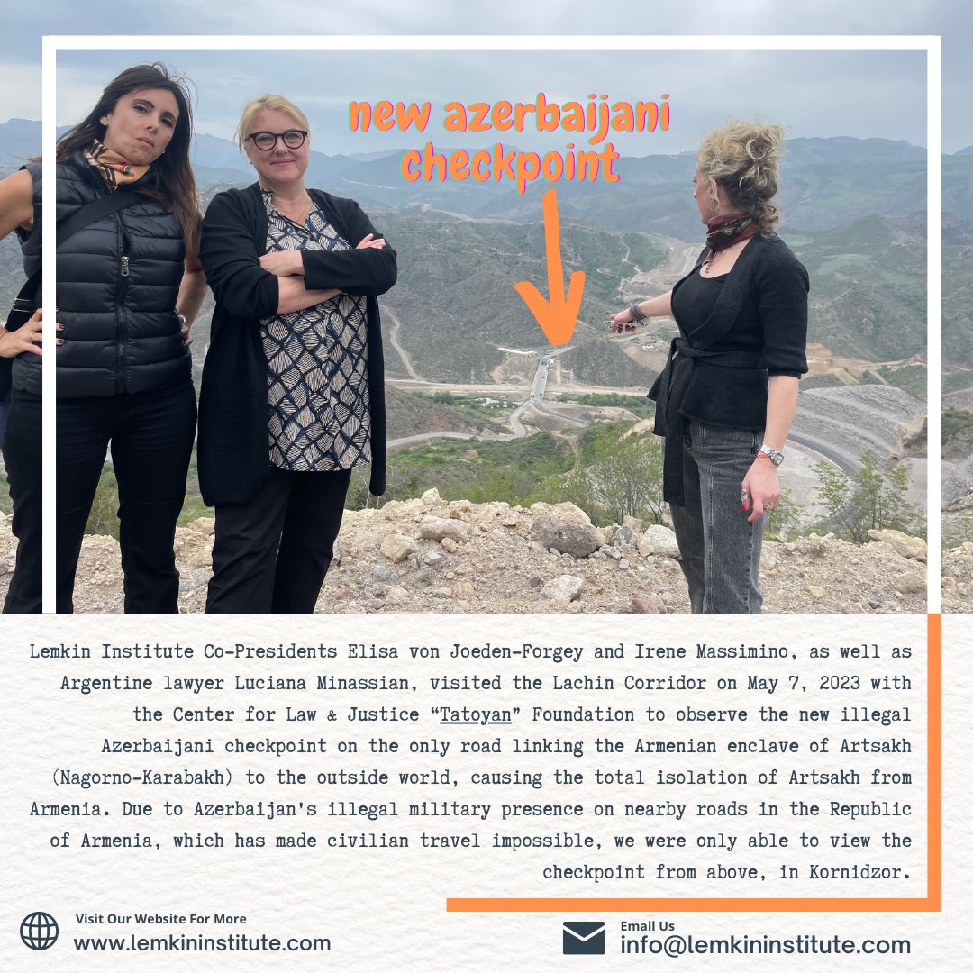 CaliberEnglish's tweet photo. These guys from @LemkinInstitute have recently visited #Armenia to discredit #Azerbaijan & urge "international condemnation". The photos they posted yesterday are nothing but admiration of separatism & distortion of facts. And they should have read about the region before spewing what they have been told by their sponsors.

Let's take them on a brief info tour:
- There is no "Artsakh" in #Azerbaijan & in the world. No international document mentions a territory with such a name. It's all but fictional. It's Karabakh - an internationally recognised territory of Azerbaijan
- If they want to talk about the #Lachin checkpoint, they should try to learn opinions from both sides. Approach the Azerbaijani border guards there, talk to them & learn the overall situation. Pointing the checkpoint kilometres far from a hilltop & hallucinating about its "illegality" is ridiculous. Lemkin guys are seemingly unaware that the control point is located on the sovereign territory of Azerbaijan
- They are obviously obsessed with Armenia's "blockage" or "blockade" propaganda. Like other puppets orchestrated by Yerevan, these ladies from the Lemkin Institute believe that Azerbaijan has "blocked" the Lachin road. We recommend they see  videos of freely moving Armenians along the highway
- Regarding the association of their lovely "genocide" term with Azerbaijan, we would remind them that Armenians are currently living in Karabakh. They even enjoy pizzas, burgers, salads, parties & birthday celebrations in Khankendi. They are the citizens of Azerbaijan. Their future is with Azerbaijan. All they must do is getting an Azerbaijani passport & integrate into our society. If they prefer vice versa, they are free to head to any destination out of Azerbaijan upon their personal choice. If it is about genocide, Lemkin daydreamers should remind the Azerbaijani residents of Khojaly who were ambushed & massacred by Armenians in 1992 while trying to escape the invasion

In a nutshell, discrediting Azerbaijan under a propaganda impact will not gain points for Lemkin Institute. We are now wondering, how much has been transferred to Lemkin account? 🤔🤫 #CaliberAz