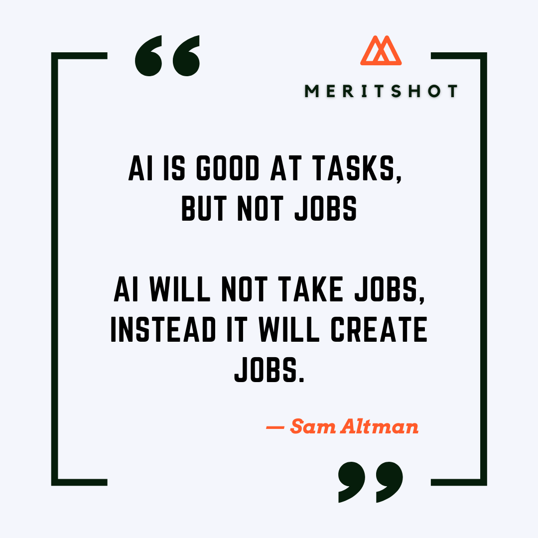 'AI is good at Tasks, But not good at Jobs'. It will not take away Jobs, Instead it will create jobs.

Visit us at: meritshot.com

#meritshot #ai #datascience #tech #trending #viral #jobs #fresherjobs #hr #hiring #corporate #corporatecoaching #dailymotivation