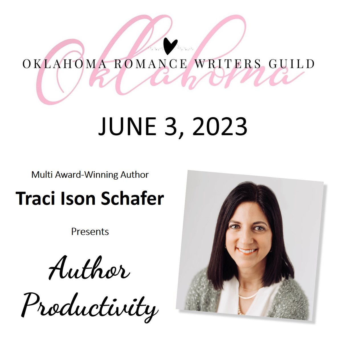 AuthorTraci's tweet photo. Are you looking for an upcoming author event, some good tips on ways to be more productive, or know someone who is? Well, here you go. :) #OklahomaRomanceWritersGuild #AuthorProductivity #ProductivityTips #AmWriting #AuthorCommunity https://t.co/3XW1uX3HWs