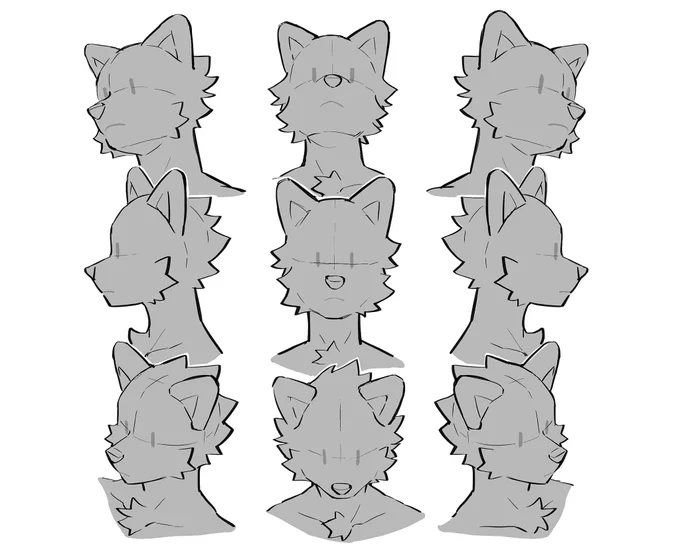 ⭐️カミカミの(人より)獣人の顔の描き方⭐️ めっちゃざっくりと! これすると個人的に描きやすいのでずっとしてます〜😊👍