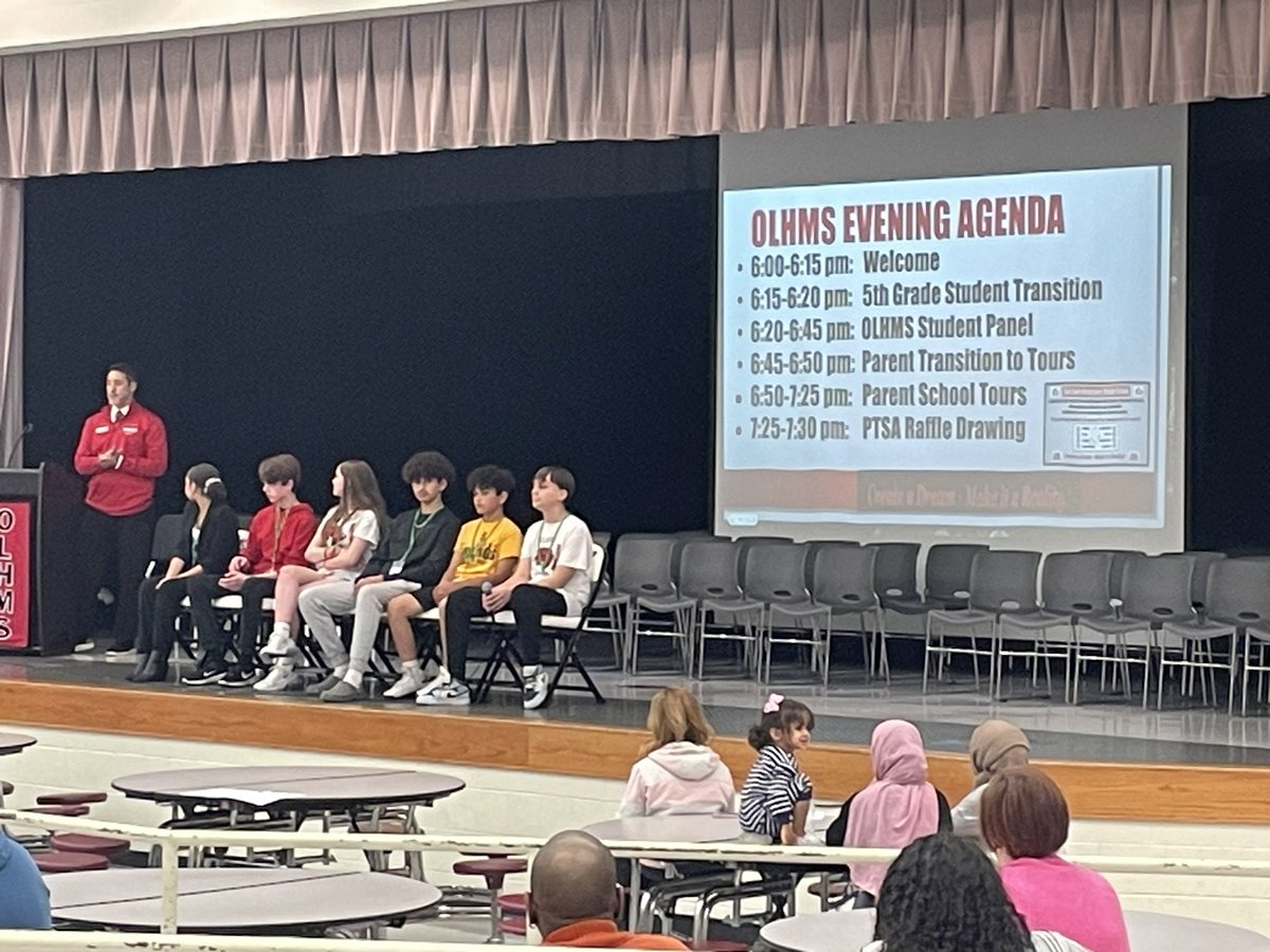 vmamolella's tweet photo. Great night at the 6th grade parent orientation! The 8th grade ambassadors loved showing our school to the new Mustang families. @d123 @D123OLHMS https://t.co/hUTYskBtiy