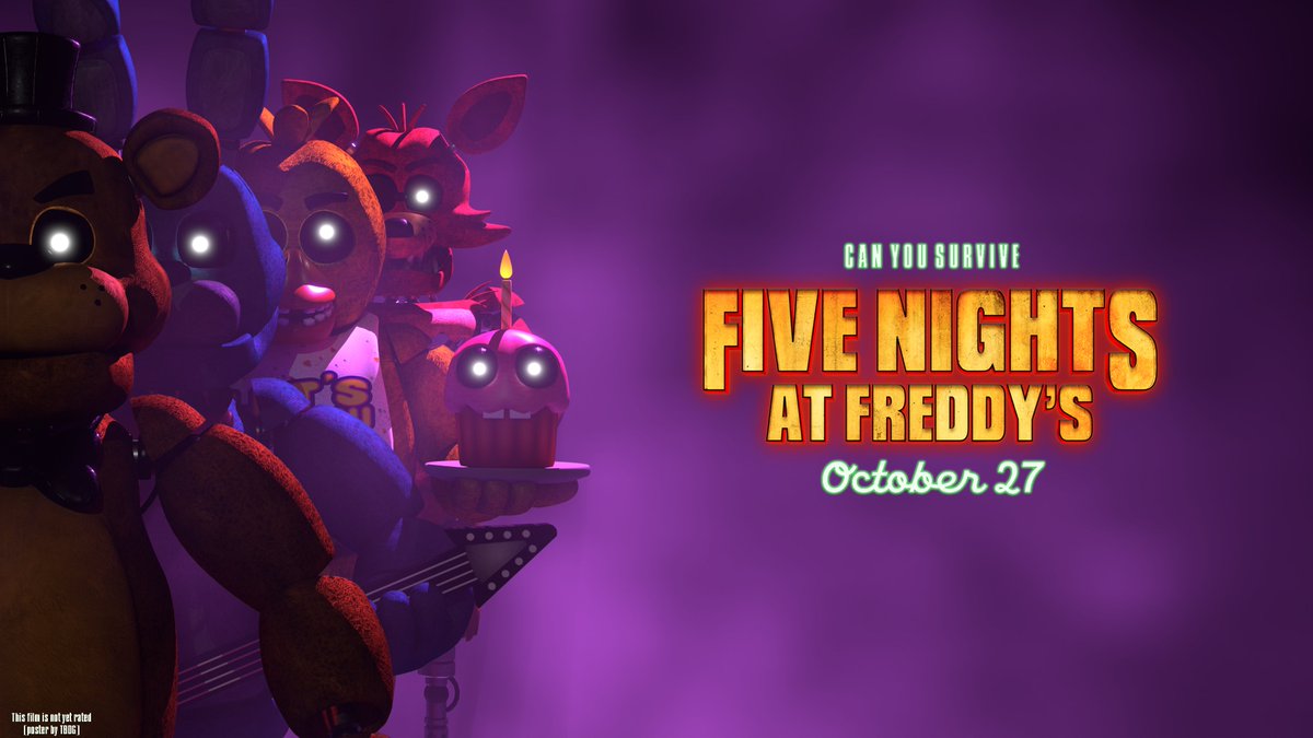 I recreated the FNAF movie poster in a 16:9 aspect ratio, using the original fnaf 1 animatronics (movie replicas as slightly different) and glowing white eyes instead of red. #fnaf #fnafmovie #fnafmovieposter #blumhouse #universal #universalstudios