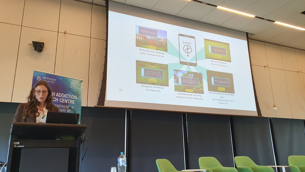Erin Christensen (<a href="/ErynnChristens1/">Erynn Christensen (she/her)</a>)  from @brainpark talks about using gameified cognitive assessments to identify those at risk of addiction in a way that is more engaging than traditional assessment #MARC2023