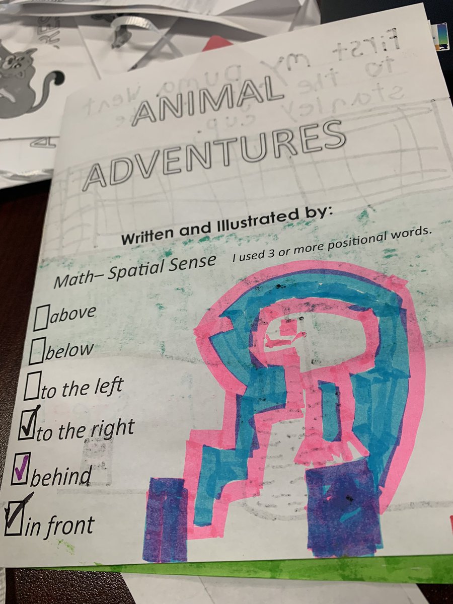 Grade1F's tweet image. Spatial Sense - Gr 1 mathematicians &amp;amp; authors @Panabaker_HWDSB wrote positional language books with a moveable Puma. Where does the Puma go first, after that, &amp;amp; at the end? Above, below, to the left of, to the right of, and more! Great sentence writing &amp;amp; use of math words, Pumas!