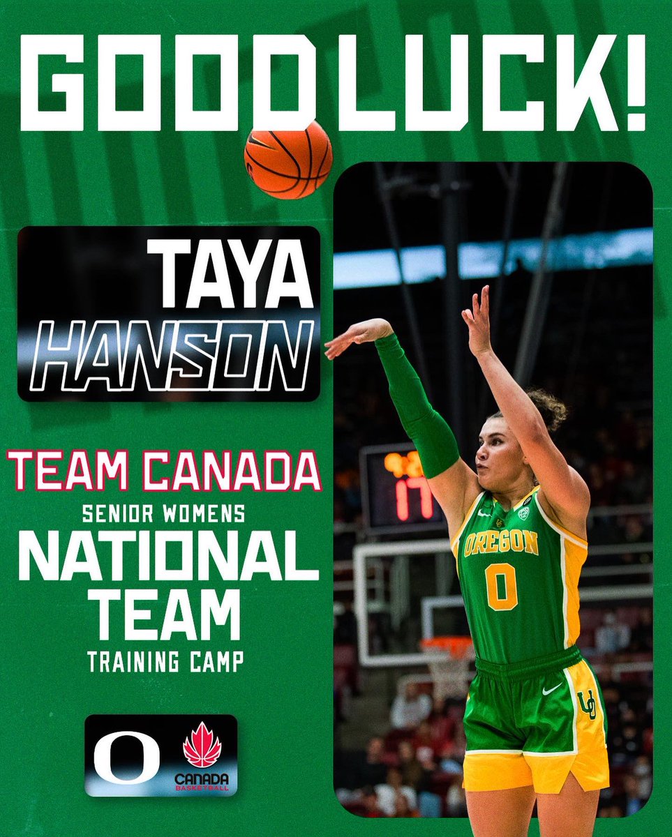 OregonWBB's tweet photo. Not bad, eh? 🇨🇦 

@tayahanson0 is one of 18 athletes invited to Team Canada’s training camp from May 22-29 in Edmonton, as the team preps for the 2023 FIBA Women’s AmeriCup! 

#GoDucks x @CanBball https://t.co/Lq7jSy2ie4