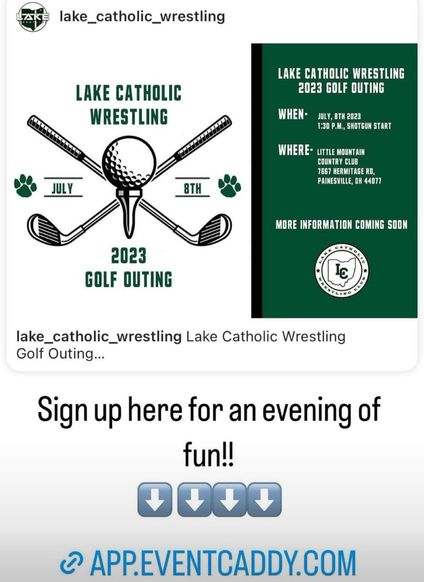 Thank you to Local Tavern Willoughby Hills and Austin's Grill for your generous donation to our Lake Catholic Wrestling Golf Outing! 
We still have opportunities for foursomes, flag &amp; hole sponsors.  Please use the link below for more information: 
app.eventcaddy.com/events/2023-lc…