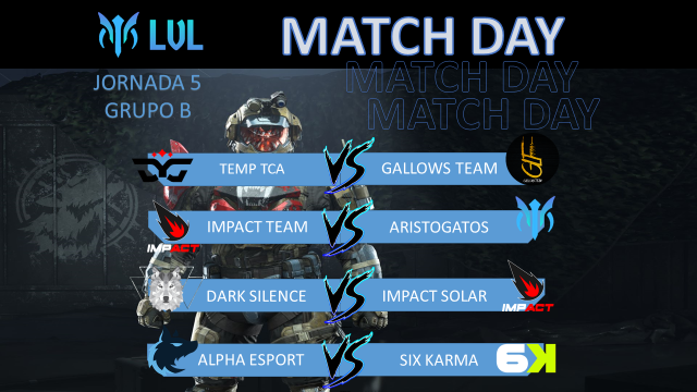 LigaLVL's tweet photo. ⚜️Jornada 5 del grupo B⚜️ 
📺 https://t.co/htruU18CgO 
⏰ 9pm CDMX

@TeMpTcA v @GallowsTeam 
#ImpactSolar v #Aristogatos
#DarkSilence v #ImpactSolar
@Alpha_gg_  v @SixKarmaEsports 

#SomosLVL #HaloInfinite #eSports
@EsportsTweeter https://t.co/0ZJkB4n3Kh