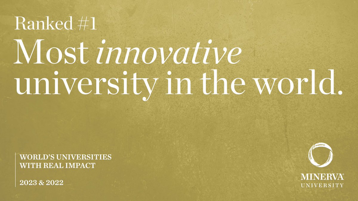 MinervaUni's tweet photo. We are thrilled to share that Minerva University has been recognized as the world's #1 most innovative university for the second consecutive year by the World's Universities with Real Impact (WURI) rankings.

Learn more in our press release: https://t.co/MKf8su8cOS https://t.co/LsgEYwsqLE
