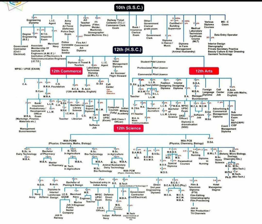 Stuck in What after 10th or 12th?

Those who got their 10th and 12th results recently and stuck between making career choices should look after this chart and get detail information regarding everything by more research.

This chart will help you alot.

facebook.com/groups/htbc.tr…