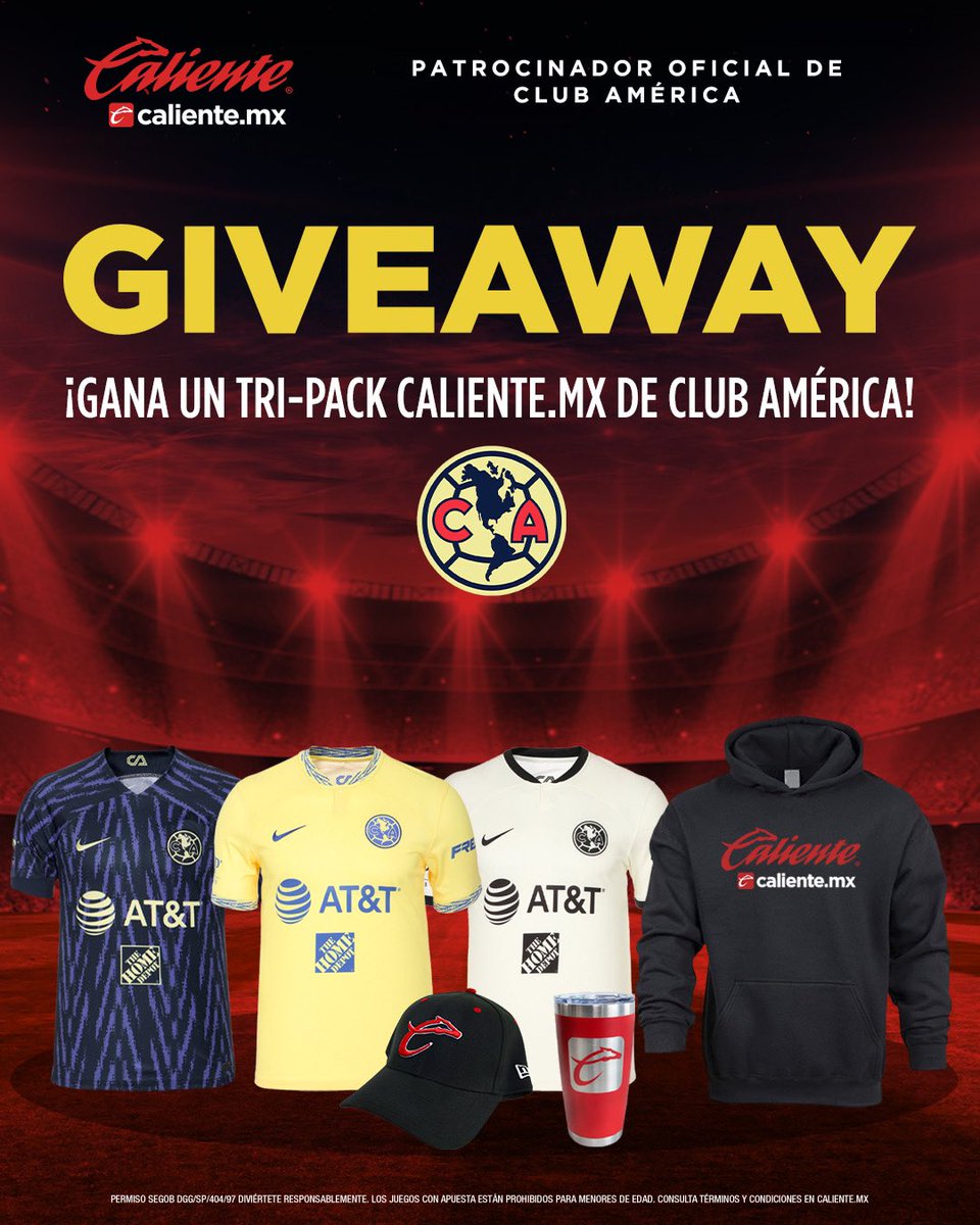 🚨🦅 GIVEAWAY 🦅🚨
 
GANA UN TRI-PACK CALIENTE.MX de CLUB AMÉRICA 👕⚽️
 
1️⃣Dale RT y ❤️
2️⃣Sigue a <a href="/calientesports/">Caliente Sports</a> en TW e IG en este link 📲instagram.com/caliente_sport…
3️⃣Etiqueta a un amigo y agrega el HT #MásAcciónMásDiversión🔥
4️⃣Comenta cuál es tu mejor recuerdo con