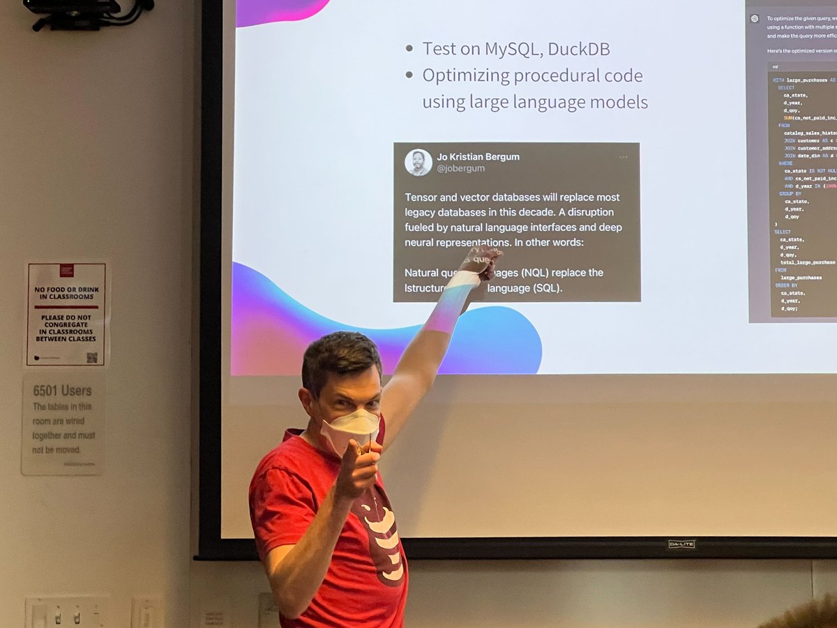 I forgot to mention that we discussed in class how this tweet is yet another example of someone foretelling the inevitable death of SQL and the relational model.
My man should ask the CODASYL, ER, semantic, OO, XML, and NoSQL DB proponents how their same predictions worked out...