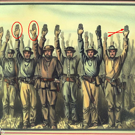 Asintope's tweet photo. @DrRobThompson Seems historically incorrect, but maybe the reason confederate soldiers lost was due to half of them having thumbs on the wrong side of their hands, and unable to effectively fire weapons?

If this is a modern artist's rendering someone needs to explain human anatomy to them. https://t.co/MSEg8NYig7