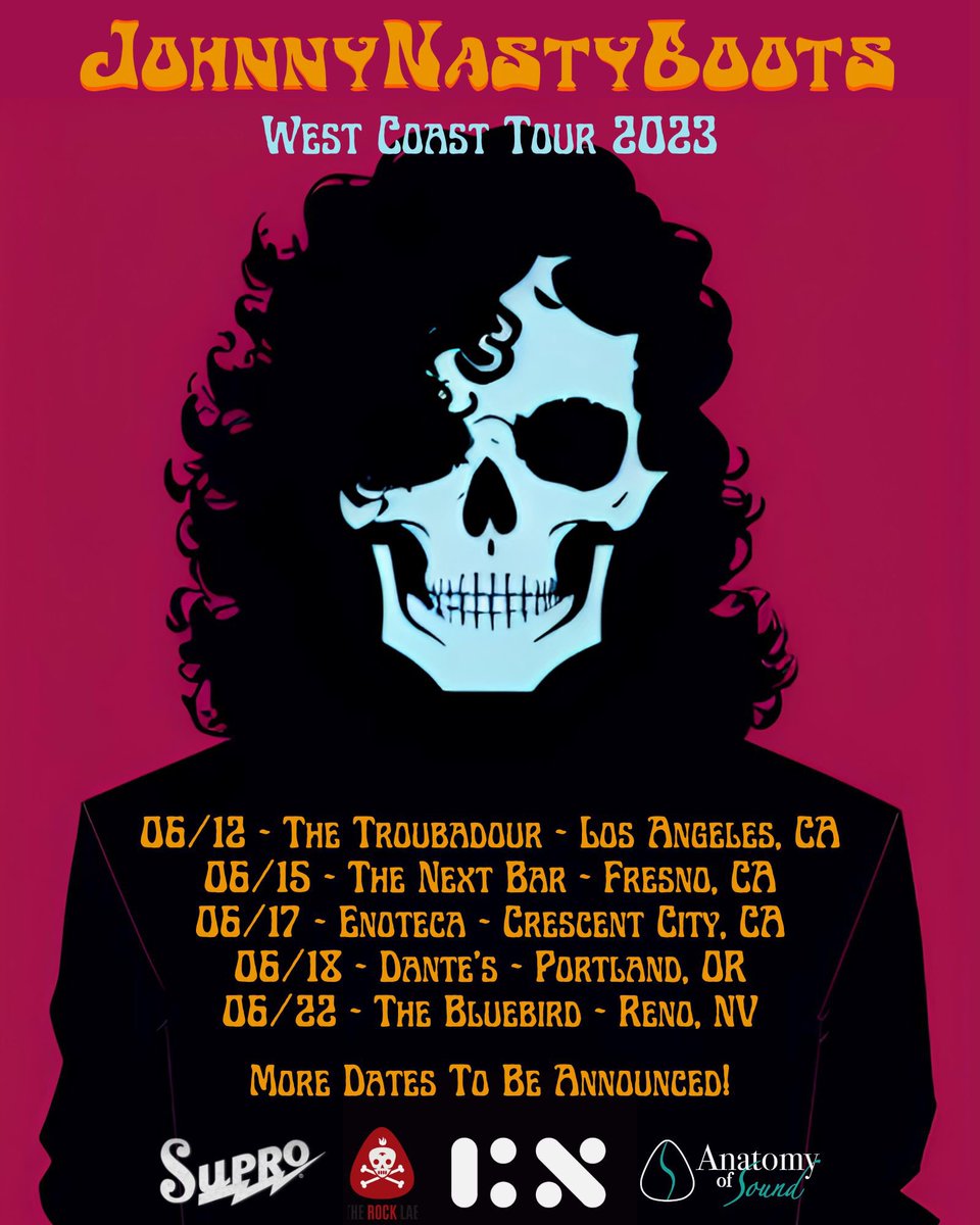 JohnNastyBoots's tweet image. 🔥 BREAKING NEWS 🔥
On June we’re gonna take the West Coast and make it nasty! ⚡️

12 Troubadour #LosAngelesCalifornia
15 The Next Bar #FresnoCalifornia
17 Enoteca #CrescentCityCalifornia
18 Dante's #PortlandOregon
22 The Bluebird Reno #RenoNevada

More dates to be announced! 🔥