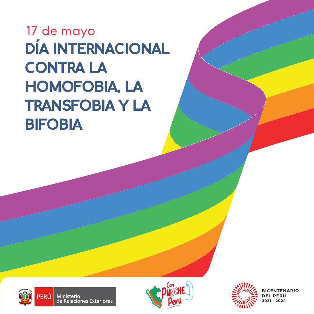 CancilleriaPeru's tweet photo. En el Día Internacional contra la Homofobia, Transfobia y Bifobia, la Cancillería reafirma su compromiso con la promoción del diálogo internacional y la sensibilización pública para la eliminación total de la violencia y discriminación contra las personas LGBTI. https://t.co/AjLONbdkJC