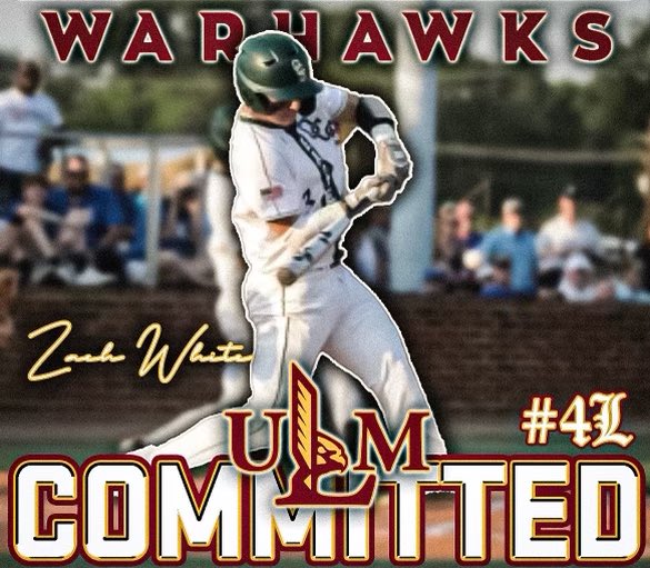 Zach White (@zachtwhite_) on Twitter photo Extremely blessed to announce my commitment to continue my academic and athletic career at ULM. Big thanks to my teammates and coaches that have encouraged me along the way. #talonsout #hawkyeah
<a href="/ULM_BSB/">ULM Baseball</a>
@CoachFedULM
<a href="/knightknation4L/">Knights Knation #4L</a>
<a href="/baseball_ocs/">OCS Baseball</a> Extremely blessed to announce my commitment to continue my academic and athletic career at ULM. Big thanks to my teammates and coaches that have encouraged me along the way. #talonsout #hawkyeah
<a href="/ULM_BSB/">ULM Baseball</a>
@CoachFedULM
<a href="/knightknation4L/">Knights Knation #4L</a>
<a href="/baseball_ocs/">OCS Baseball</a>