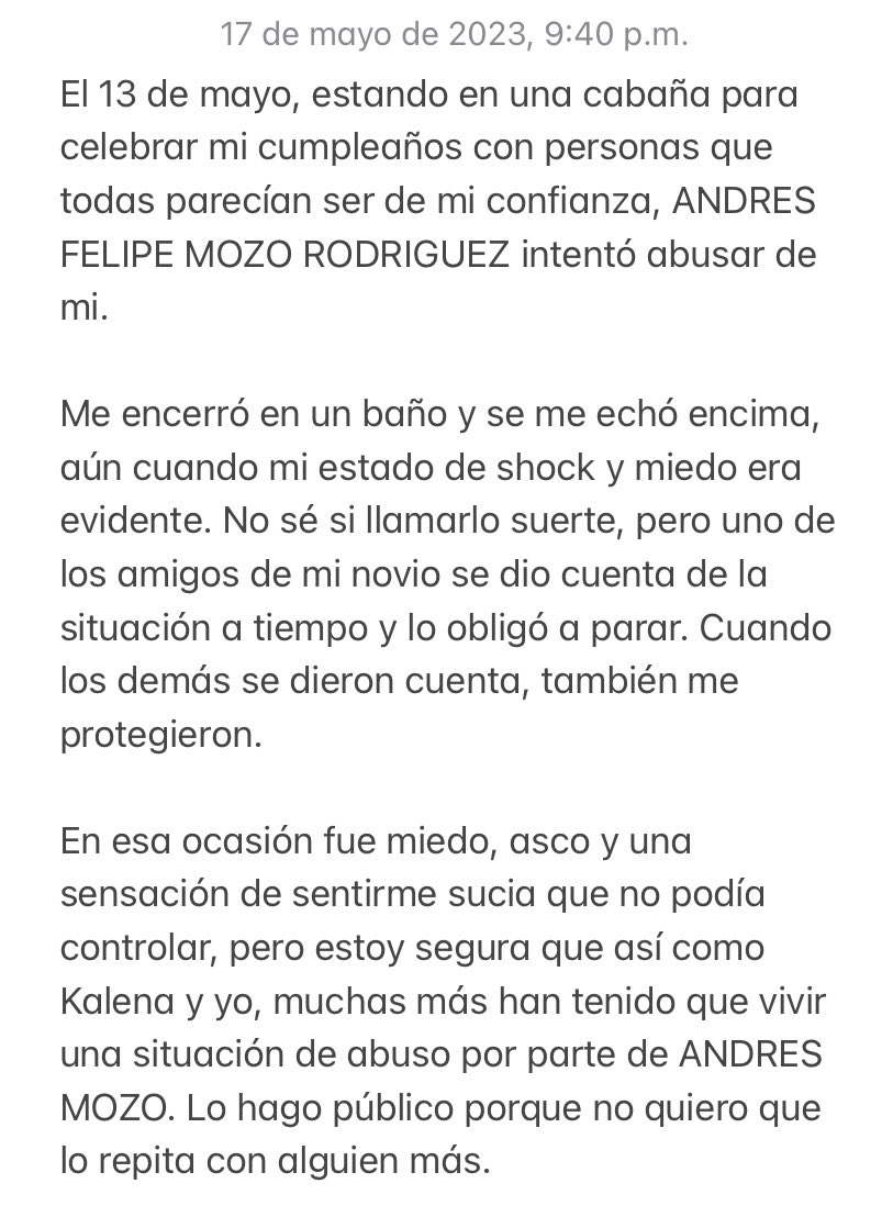 msernae_'s tweet photo. ANDRÉS FELIPE MOZO RODRIGUEZ intentó abusar de mi. Lo hago público porque no quiero que le pase a nadie más. https://t.co/ctFwTww3MQ