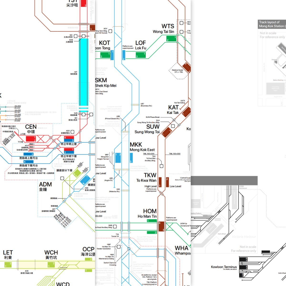 RidersHongKong's tweet photo. We've remastered the MTR Track Diagram, referencing the work of our dear seniors in early 2010s with historical track arrangements and reserved provisions.

先輩たちが作成された香港地下鉄全線配線略図を、廃線、未成線などを加えて、リマスターしました。

https://t.co/kKPe9VaZM7 https://t.co/bTx3uN8Hoj