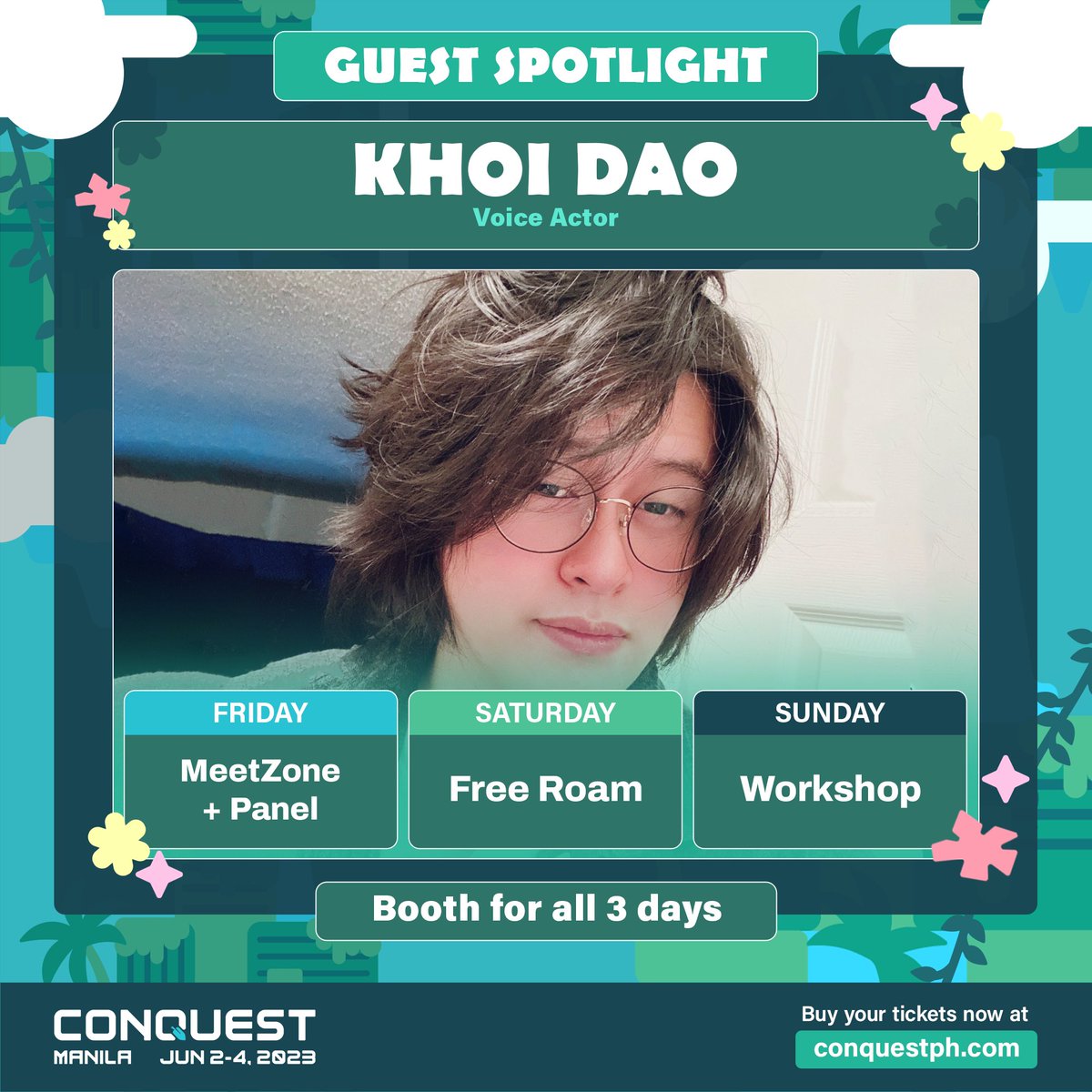Someone is finally getting his 🇵🇭 chicken at #CONQuest2023! 🍗🍗

@khoidaooo will be appearing at the MeetZone and Panel on Day 1, e̷a̷t̷i̷n̷g̷ ̷c̷h̷i̷k̷i̷n̷  free roaming on Day 2 and holding a Workshop on Day 3. ✨

#SeeYouInTheSkies ☁️