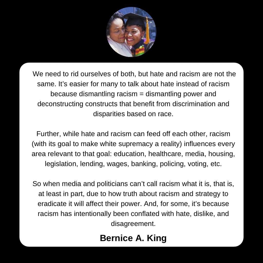 BerniceKing's tweet photo. A note about #hate and #racism. https://t.co/iuOwxhiIKv