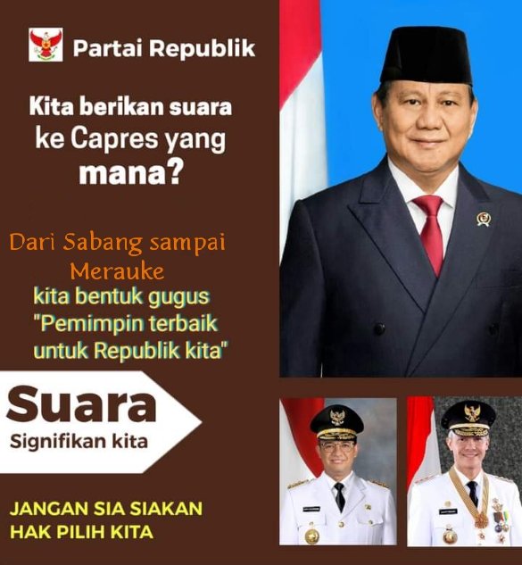 JShakkti's tweet photo. Seluruh Kader Partai Republik mendukung terlaksananya pémilu 2024 yg JurDil, dengan siap Menggunakan Hak suaranya utk memilih PEMIMPIN REPUBLIK "INDONESA" yg Amanah démi terwujudnya Indonesia Adil - Makmur 

#PartaiRepublik
#NoAbstain
#jangansiasiakanhakpilihkita https://t.co/mNpqVpRQDX