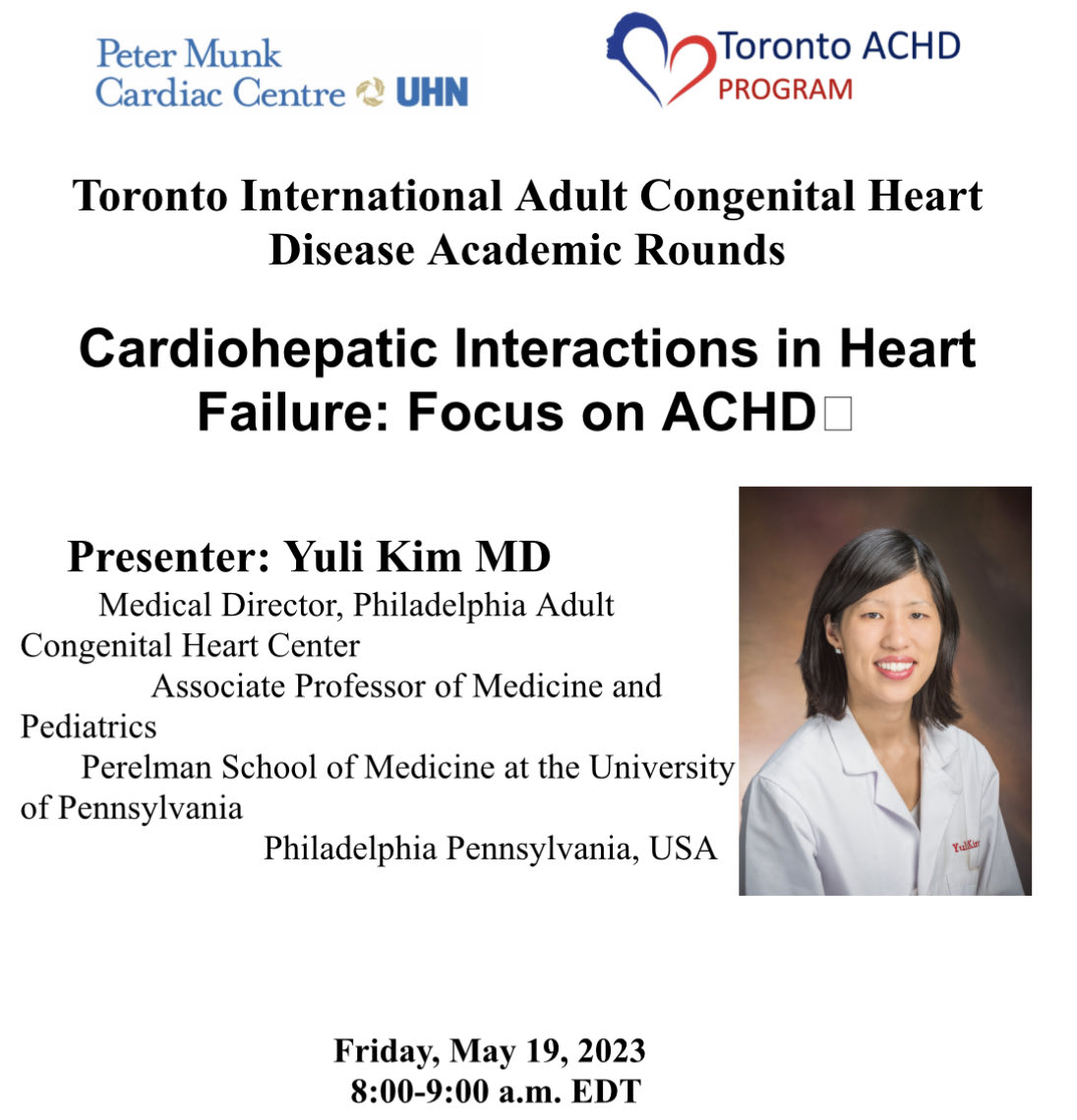 Rafa Alonso (@ralogon) on Twitter photo This Friday in the Toronto International ACHD rounds, Dr Yuli Kim will talk about ‘Heart & Liver in ACHD’
Please join us at meet.goto.com/670819389 <a href="/TorontoACHD/">Toronto ACHD Program</a> <a href="/PMunkCardiacCtr/">Peter Munk Cardiac Centre</a> #ACHD This Friday in the Toronto International ACHD rounds, Dr Yuli Kim will talk about ‘Heart & Liver in ACHD’
Please join us at meet.goto.com/670819389 <a href="/TorontoACHD/">Toronto ACHD Program</a> <a href="/PMunkCardiacCtr/">Peter Munk Cardiac Centre</a> #ACHD