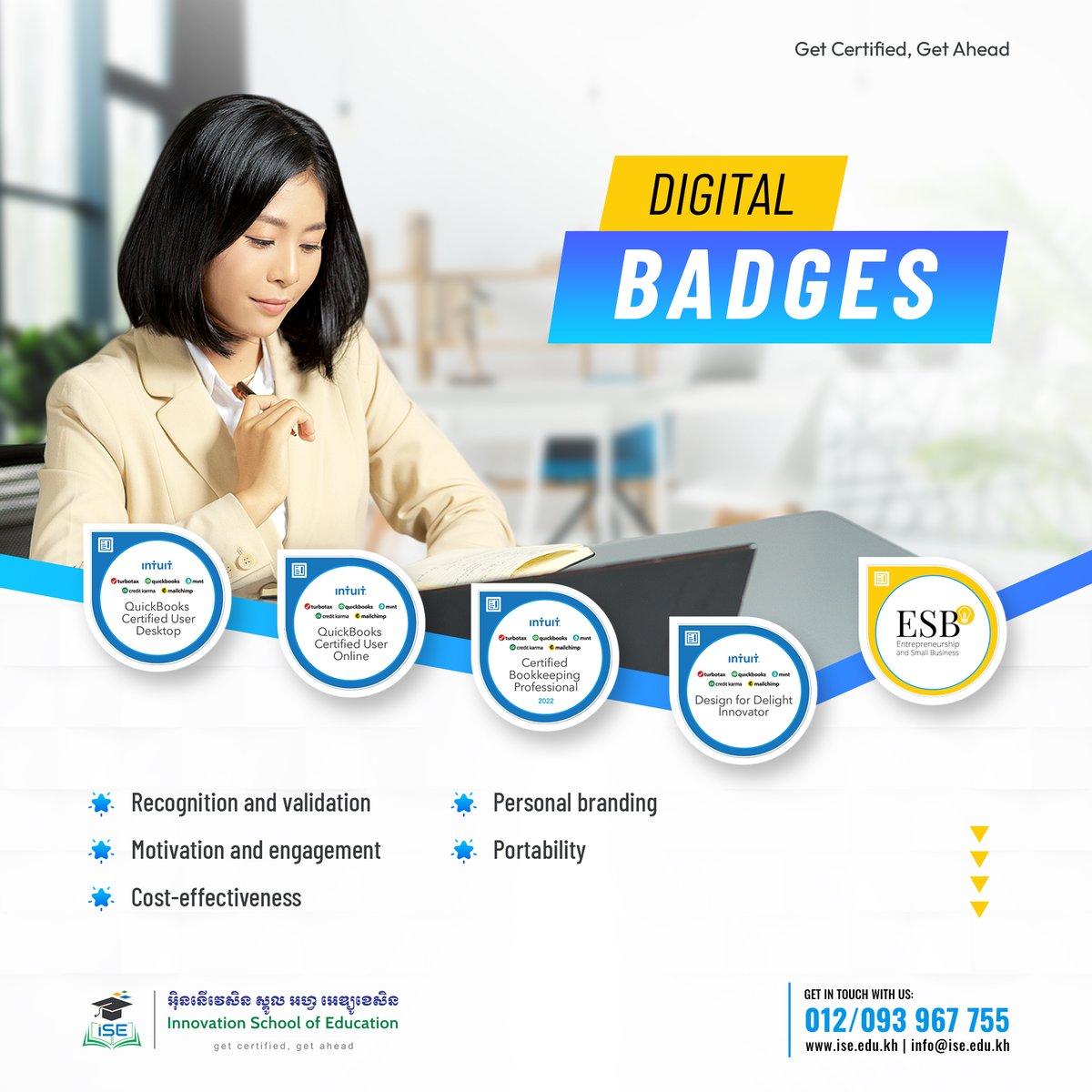 #DigitalBadges can be a valuable tool for learners, employers, and organizations. They can help to recognize and validate skills, motivate and engage learners, build personal brands, and promote lifelong learning. ise.edu.kh/digital-badges