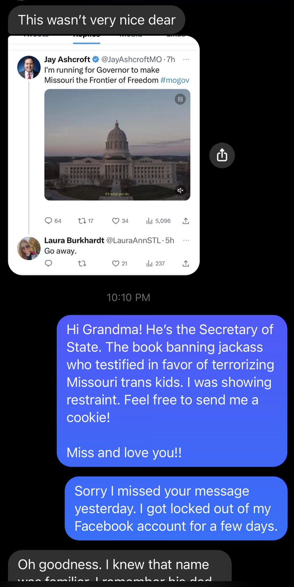 LauraAnnSTL's tweet photo. A message from my grandma calling out my ‘mean tweet’ before having a slight change of heart. 🤭 https://t.co/HPywT3fo63