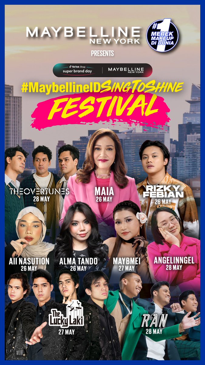 Kabar baiknya keseruan NY Time Square bakal <a href="/MaybellineINA/">Maybelline Indonesia</a> bawa ke Jakarta jg yeay bakal ada event Myabelline Sing To Shine Festival di Lippo Mall Kemang tanggal 26-28 Mei, bakal ada konser Rizki Febian sampe RUN, terus bakal banyak hadiah jg #MaybellineIDShineInNewYork