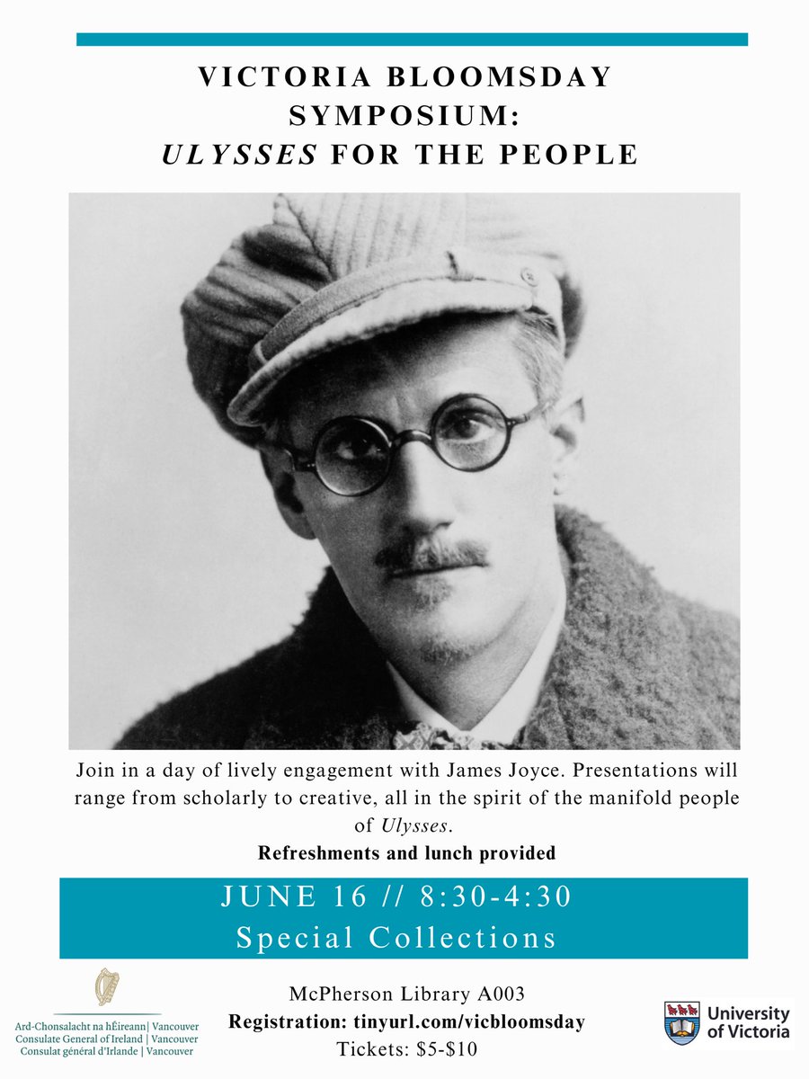 Bloomsday8's tweet image. UVIC Bloomsday Symposium!!! 
Register today: tinyurl.com/vicbloomsday
@UVicEnglish @uvic @UVicHumanities @UVicLib @IrlinVancouver #bloomsday2023