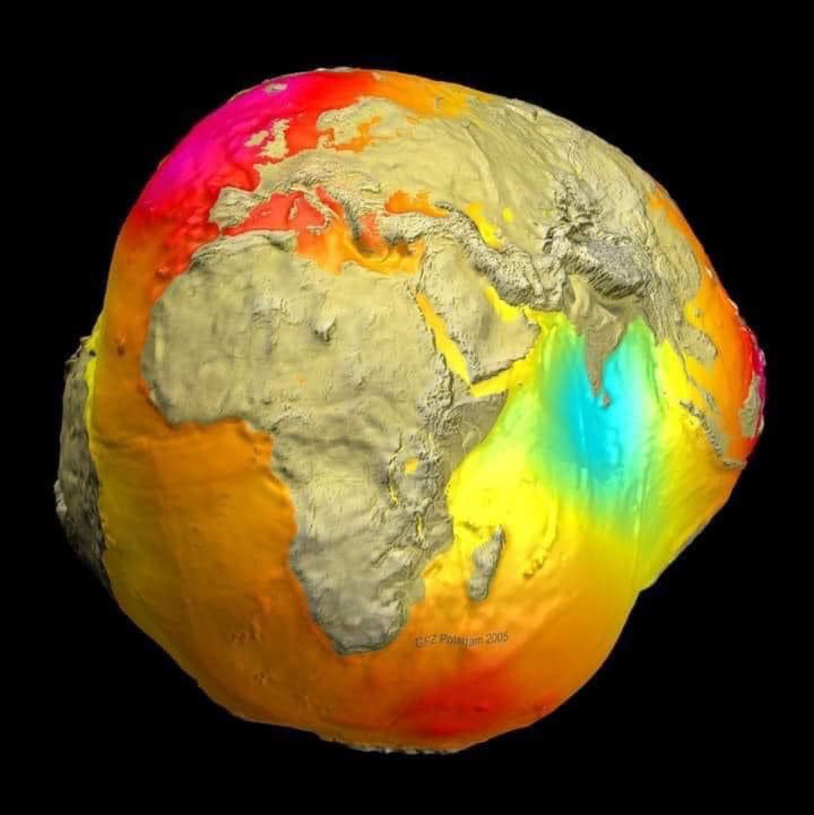 🌏El Satélite GRACE de la NASA ha generado un mapa geoide de la tierra basándose en la magnitud y la forma del globo terráqueo y nos muestra una imagen interesante.