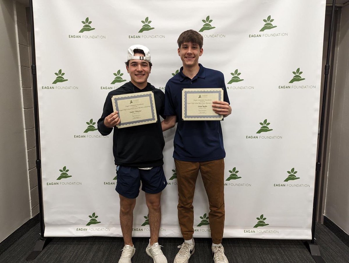 Congratulations to our seniors Emilio Villaseñor &amp; Daniel Redlin for receiving the 2023 Eagan Boys Soccer Eagan Foundation Scholarships! Congrats boys &amp; good luck with what you decide to do in the future!