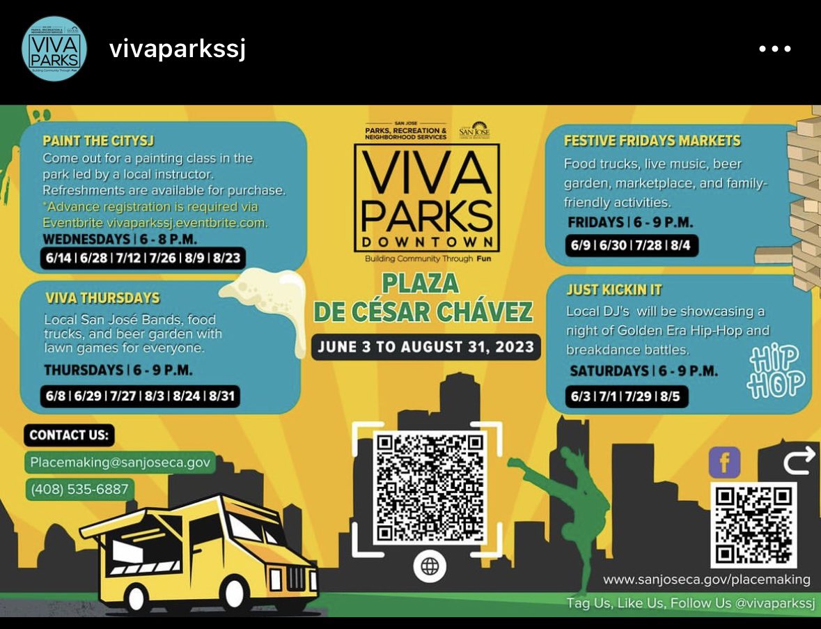 Happy to share that you can catch me leading some more free paint nights this summer in downtown San Jose at Plaza de César Chávez! 🎨 Follow (vivaparkssj) on Instagram for more info! @CityofSanJose #vivaparkssj #downtownsanjose