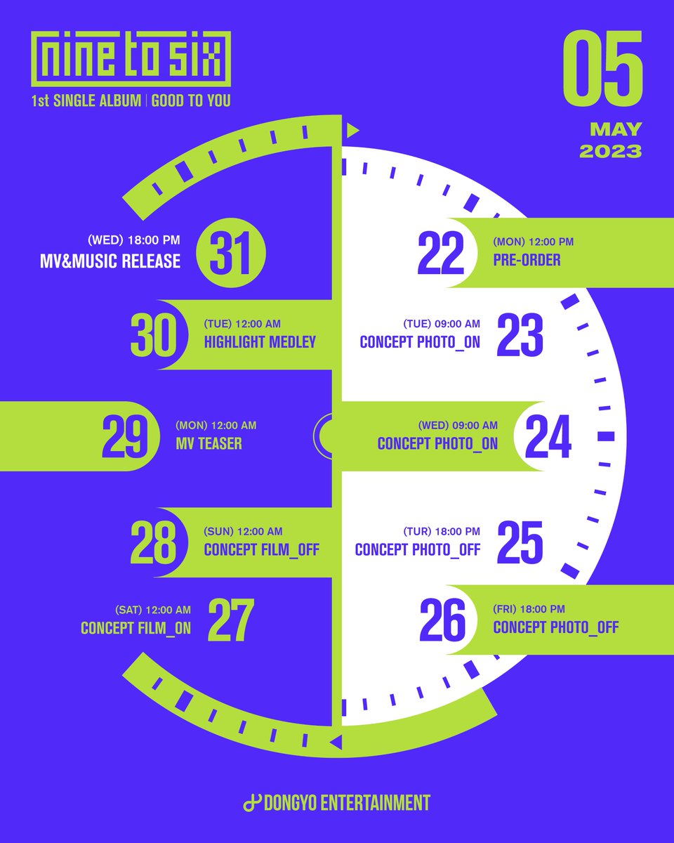 NINE to SIX 1st Single Album ⟦GOOD TO YOU⟧

🗓 TEASER SCHEDULE

🎶 2023.05.31 18:00 (KST)

#NINEtoSIX #나인투식스 #9to6
#GOOD_TO_YOU