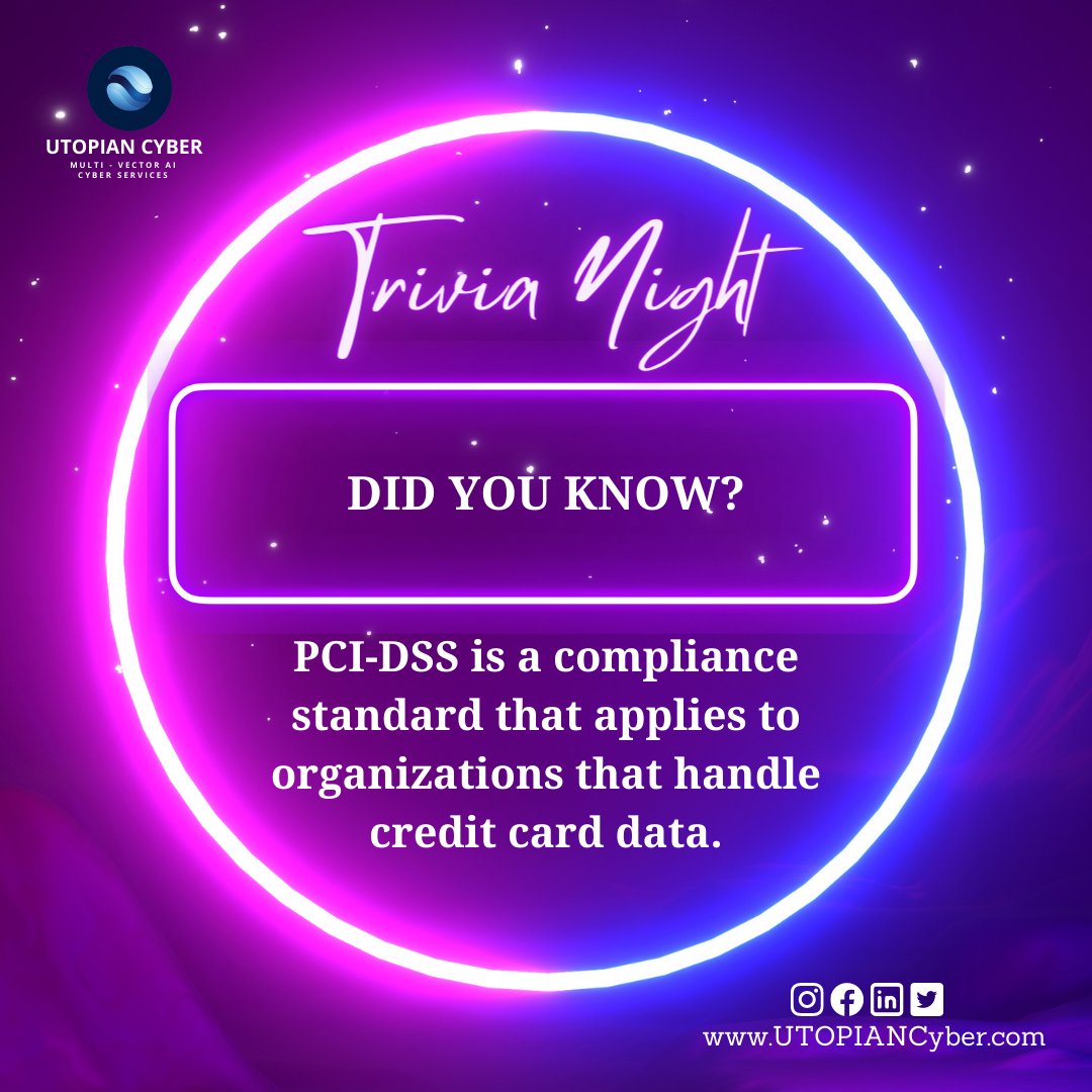 UTOPIANCyberLLC's tweet image. Trivia Time:
Did you know?

Organizations that handle credit card data must comply with PCI-DSS compliance standard #PCI-DSS #creditcardsecurity #compliancestandards 

Want to learn more?
Contact us at utopiancyber.com
or
Click the link below 👇
tinyurl.com/y4mbek4y
