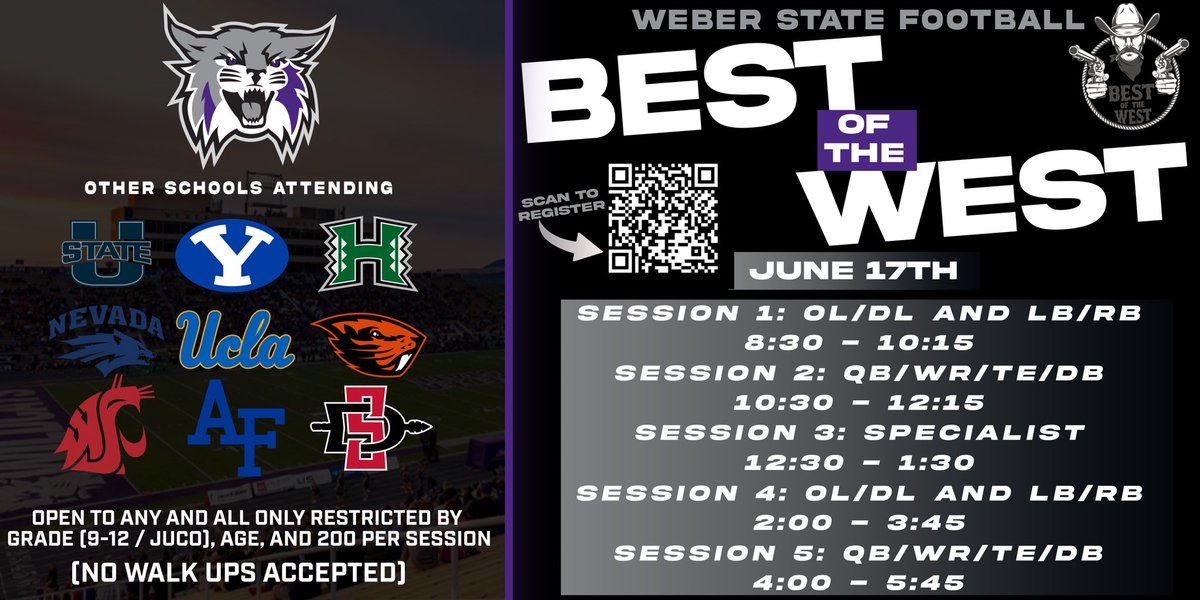 Recruits🗣️ We are 1 month away from our “Best Of The West” Mega Camp🔥 spots are filling up fast so don’t wait to get registered for the best showcase on the West Coast🏈 💪🏽 (NO WALKUPS WILL BE ACCEPTED) @mmental7 @Matty_AhYou @skyler_ridley @gnduff @d_fiefia @21ADyson