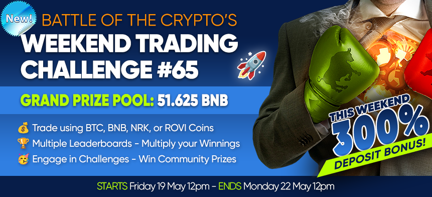 PlayTradeWinHQ's tweet image. 🚀Ready to rumble in the crypto arena? 
Join us for the BATTLE OF THE CRYPTOS this weekend! 

Trade using #BTC, #BNB, #NRK or #ROVI to climb MULTIPLE Leaderboards!

🥊 May 19-22, GET SET for an epic PlayTrading showdown! 

🤑 RT 2 win 1/20 $50 TB prizes
 #PlayTradeWin #NRK #ROVI