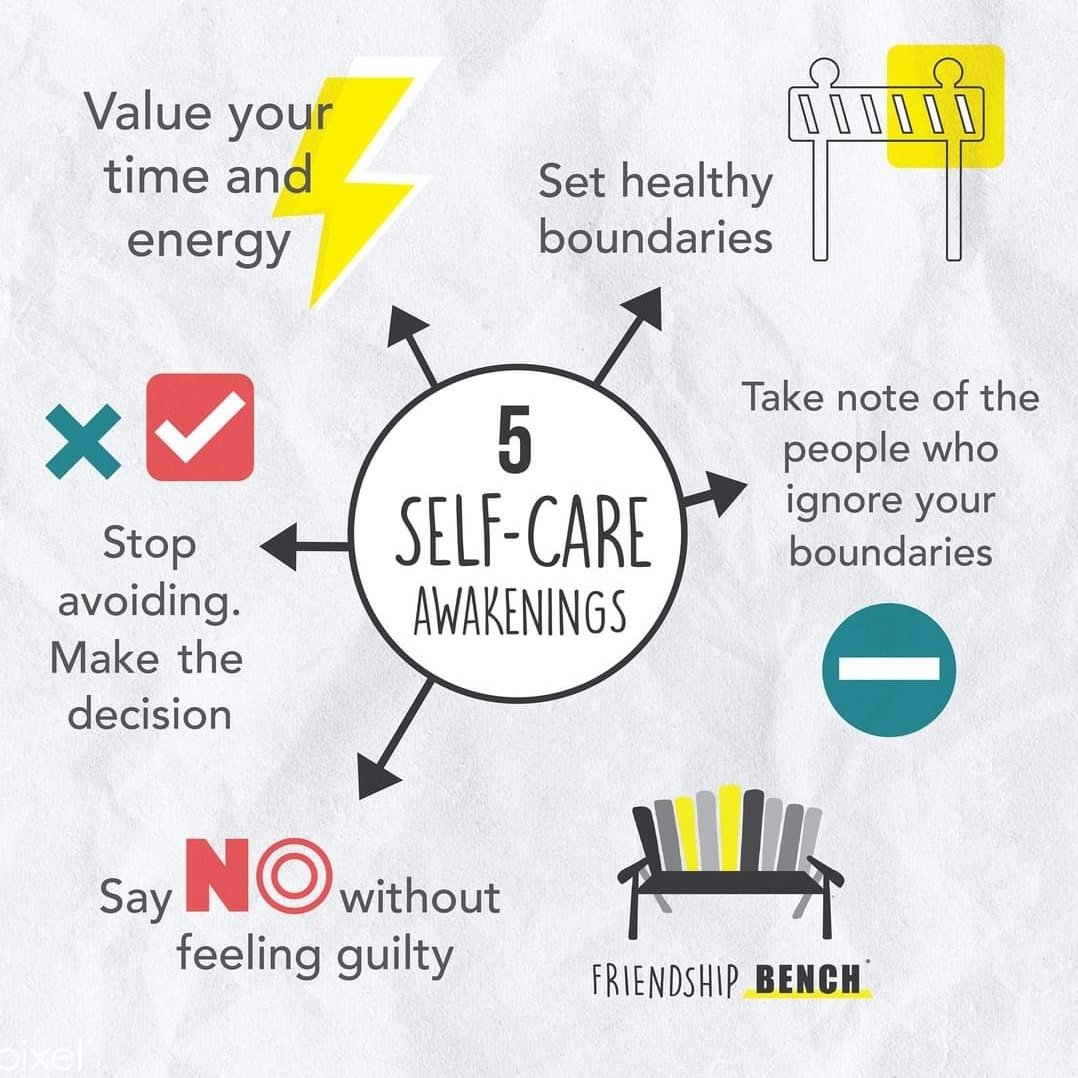 💛 The greatest form of #SelfCare is safe-guarding your time, energy and worth. 

👇 Our 5 self-care awakenings are ideas of how you can look after yourself, going beyond the simplicities of eating right, sleep right, quieting your mind and exercising.  

#Boundaries #YouMatter