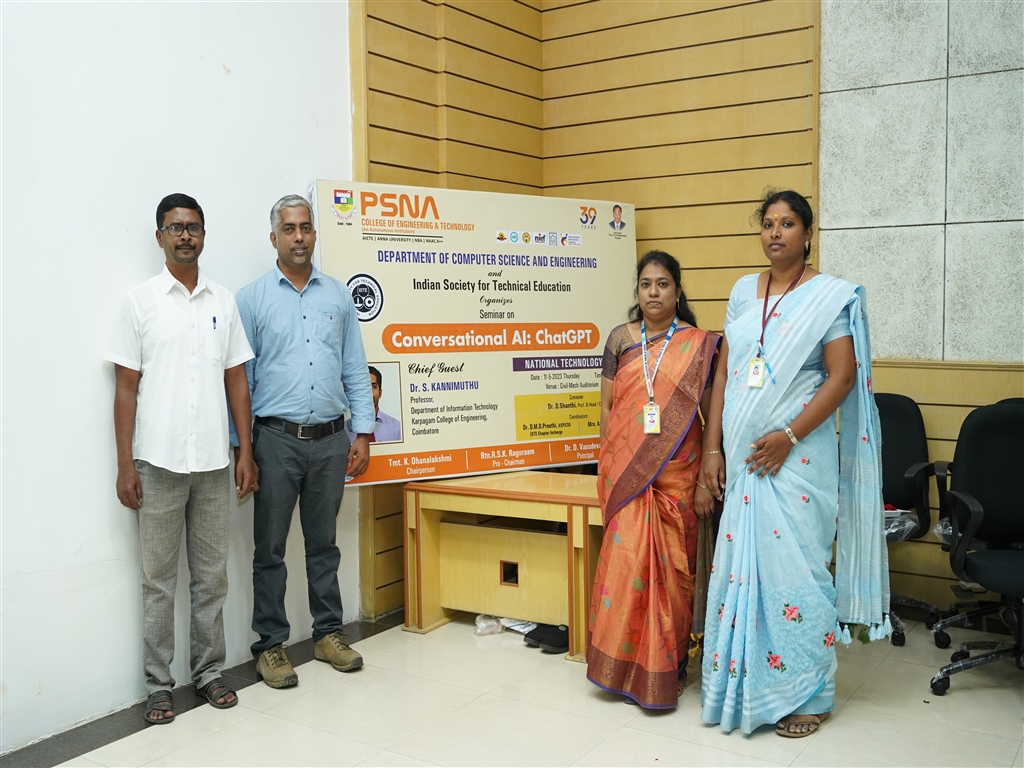 csepsnacet's tweet image. Department  of CSE &amp;amp; ISTE chapter, PSNACET organizes a Seminar on  &quot;𝐂𝐨𝐧𝐯𝐞𝐫𝐬𝐚𝐭𝐢𝐨𝐧𝐚𝐥 𝐀𝐈:𝐂𝐡𝐚𝐭𝐆𝐏𝐓&quot;  for first year CSE students in Civil-Mech Auditorium  as a 𝐍𝐚𝐭𝐢𝐨𝐧𝐚𝐥  𝐓𝐞𝐜𝐡𝐧𝐨𝐥𝐨𝐠𝐲  𝐃𝐚𝐲 𝐞𝐯𝐞𝐧𝐭.
