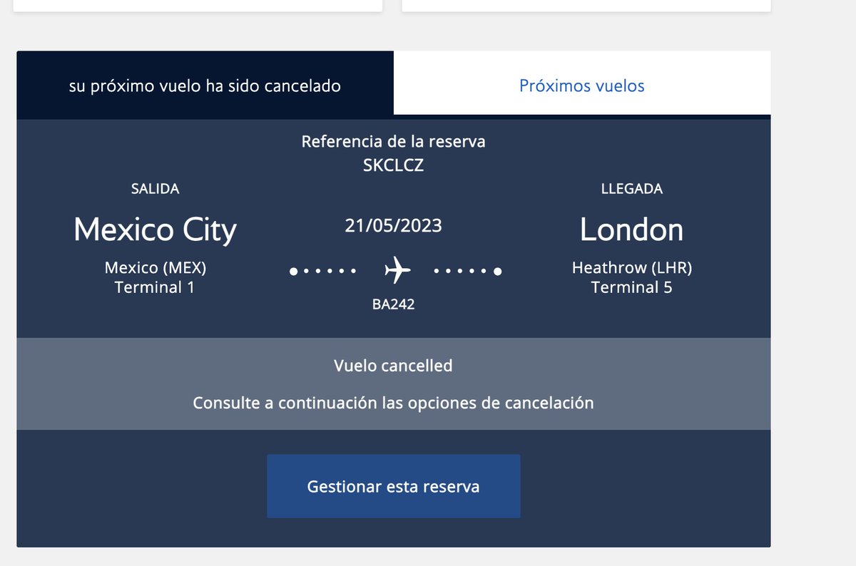When I loged in a message saying my flight was canceled and I tried to manage the reservation, I bought it trough <a href="/HopperSupport/">Hopper Support</a>  and <a href="/British_Airways/">British Airways</a>  agents tells me that they can not manage any changes that I have to go to the <a href="/hopper/">Hopper</a>  but they tell me to call directly to you