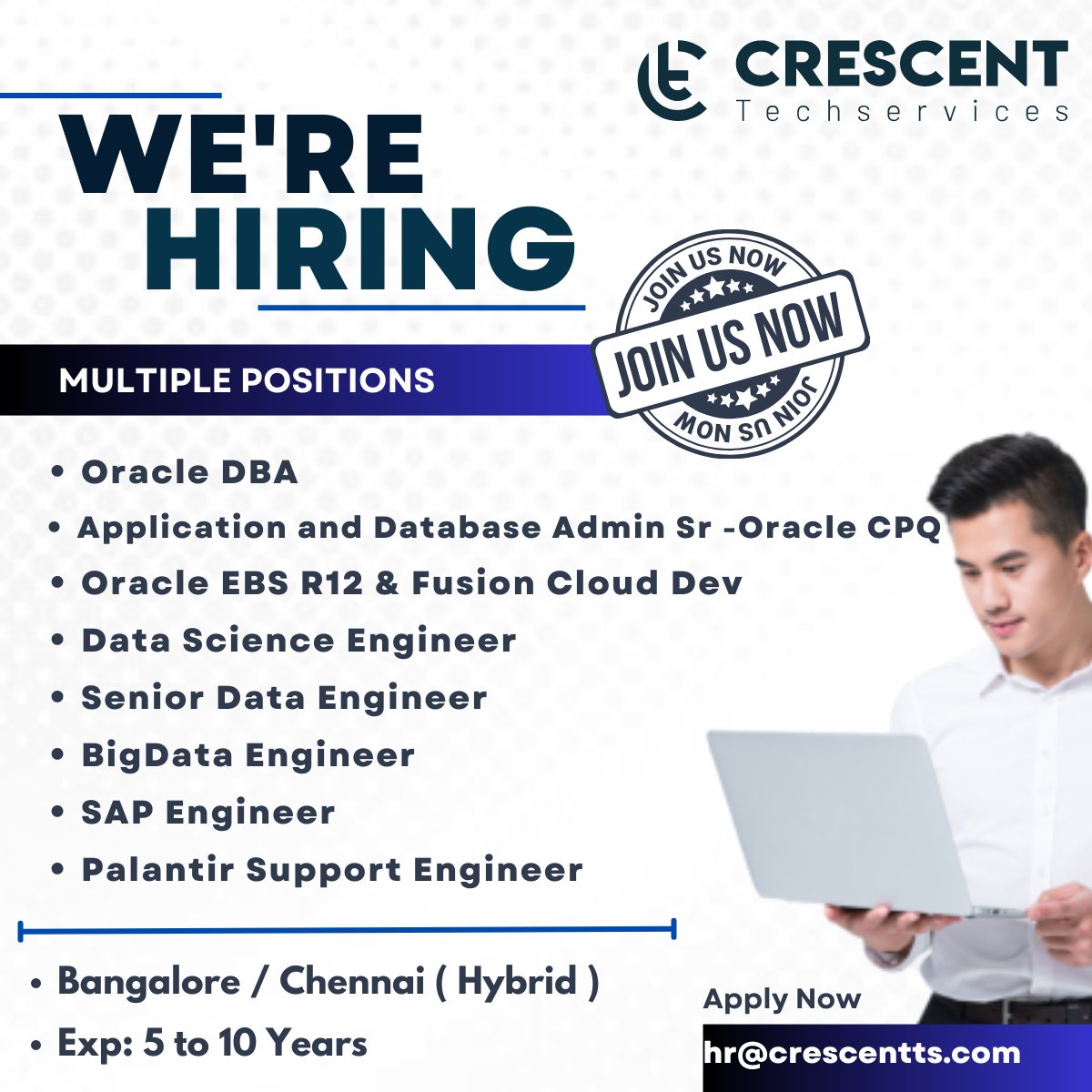 Crescent_Tech_'s tweet image. We&apos;re Hiring For Multiple Positions  #jobsearch #HiringAlert #HIRINGNOW