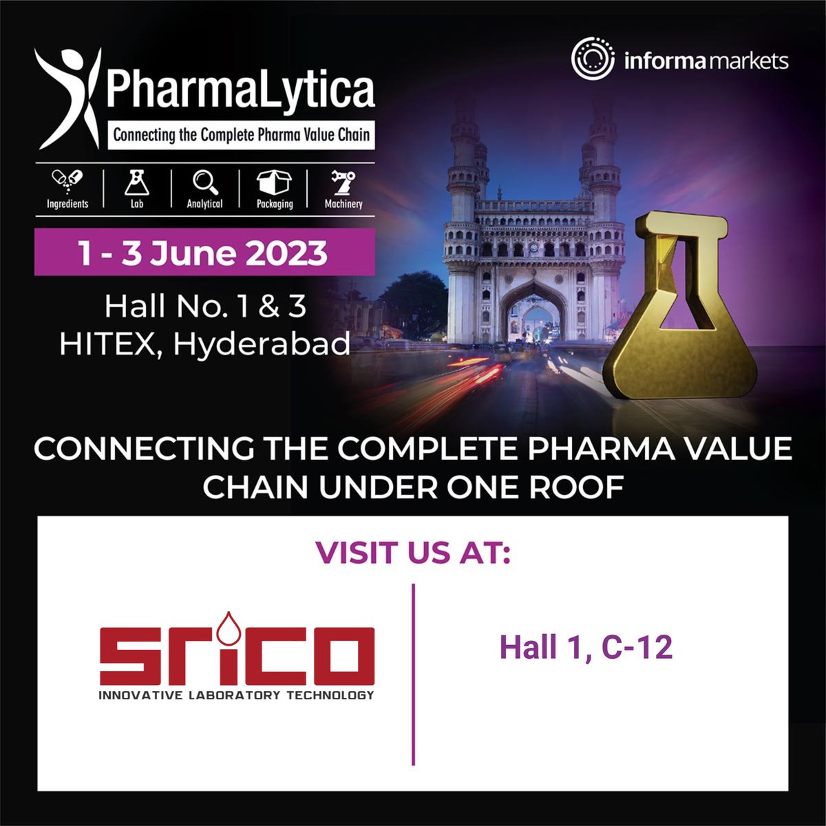 sricolabworld's tweet photo. We are #exhibiting at Pharmalytica India...!.
Visit us at #PharmaLytica at 𝐇𝐚𝐥𝐥 𝐍𝐨:𝟏 𝐁𝐨𝐨𝐭𝐡 𝐍𝐨: 𝐂-𝟏𝟐
happening at #Hytex Hyderabad to explore the wide range of #LabEquipments that suits all your #laboratoryEquipment Needs.
#srico #event #tradeshow #hyderabad https://t.co/PqDVNUasWC