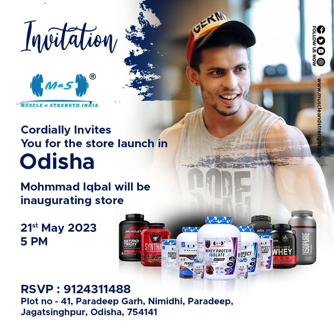 Paradeep Garh Odisha are you ready ? We are finally coming to your city. 21st May 2023 is the inauguration. 

Store Address: Plot no - 41, Paradeep Garh, Nimidhi, Paradeep, Jagatsinghpur, Odisha, 754141
Mob:- 9124311488

Do visit us @muscleandstrength_odisha