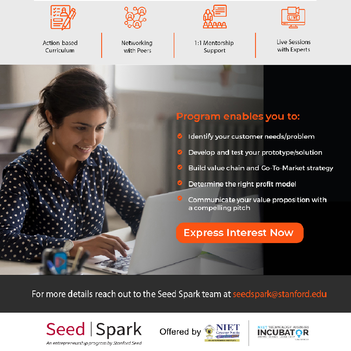 It's our pleasure to have a significant collaboration with Stanford Seed for Stanford Seed Spark program for empowering Entrepreneurs through an online platform.

#NIET #nietgreaternoida #StanfordSeedSpark #Entrepreneurship #EmpoweringEntrepreneurs  #thinkplacementthinkniet