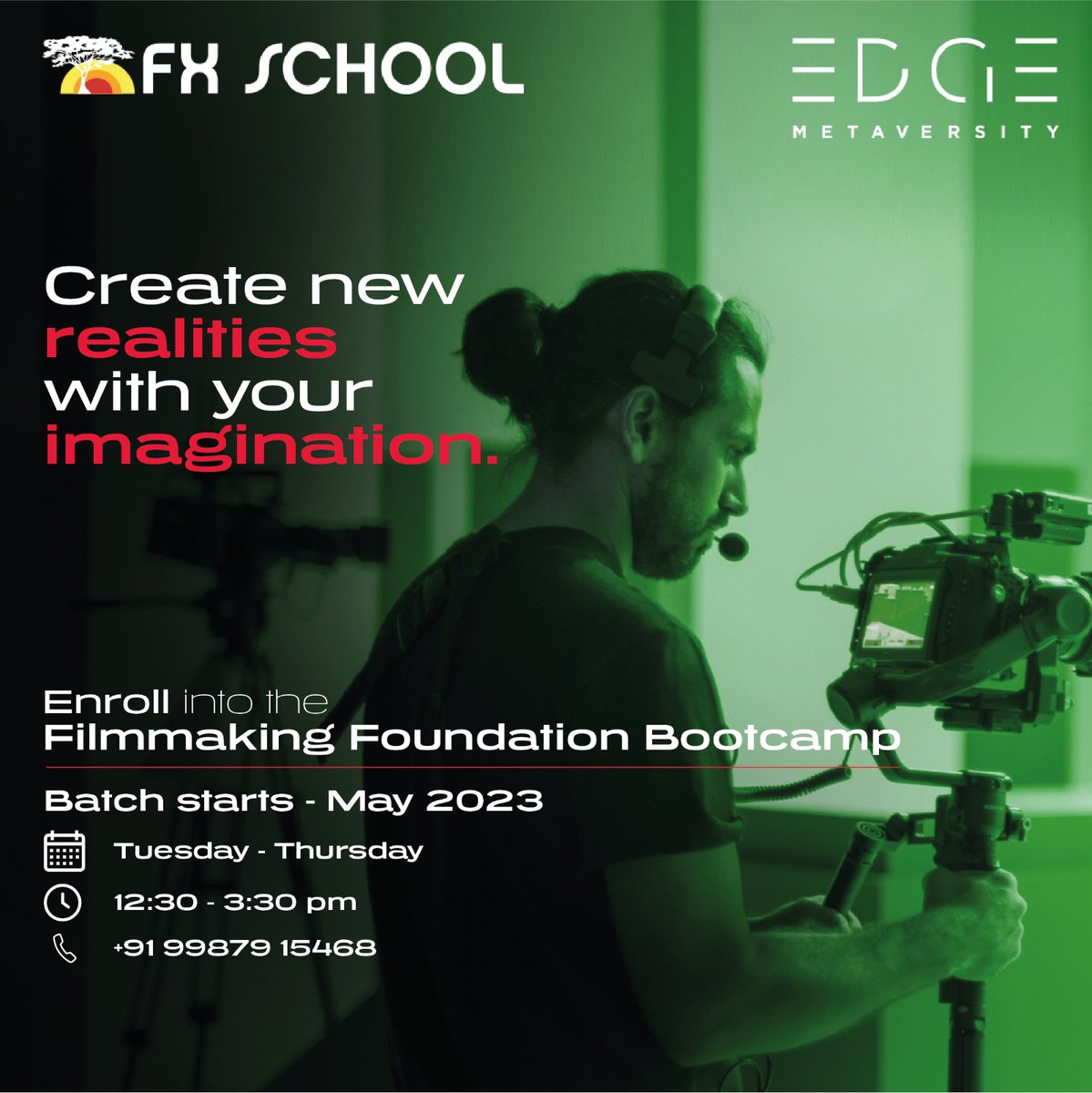 EdgeMetaversity's tweet image. Embrace the magic of filmmaking, where creativity knows no bounds, and dreams become tangible realities.

It’s time to join the ranks of storytellers. Enroll in the Filmmaking Foundation Bootcamp today!

To register, call us at +91 99879 15468

#EgdeMetaversity #FxSchool #Mumbai