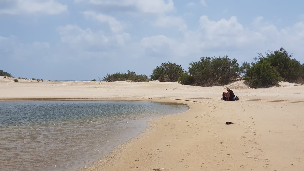 No, it's not the Bahamas. Hiking along Israel's shore.